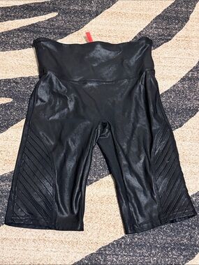 SPANX Black Faux Leather High-Rise Shaping Shorts with Red Tag